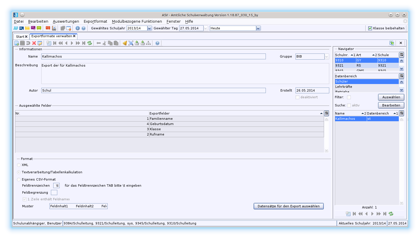 Exportformat anlegen
